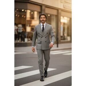 Vtg USA Made Austin Reed 42L 34x32 Gray Glenn Check 100% Wool Mens Suit